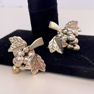 Vintage 40's TAXCO MEXICO Sterling Silver Grape Fall Autumn Cottagecore Earrings